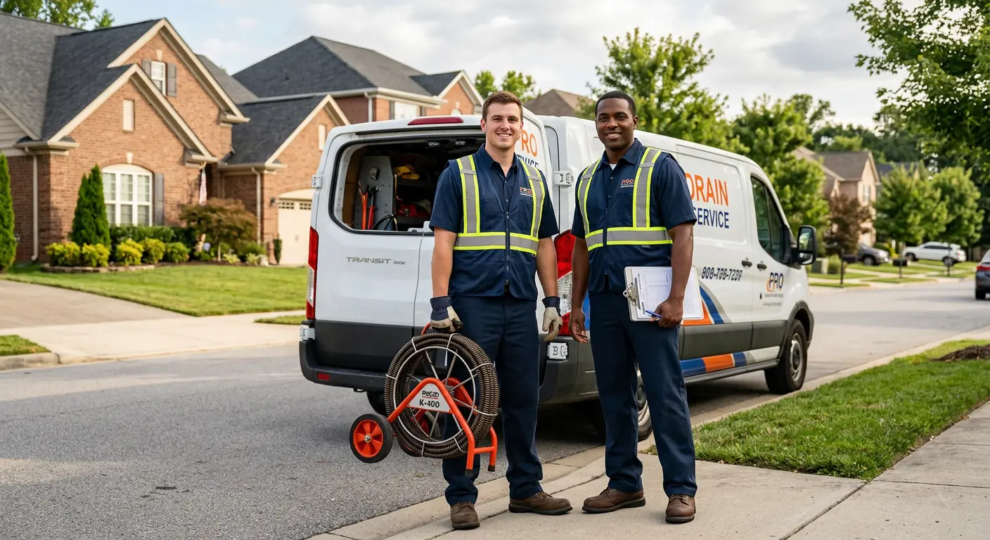 Sewer and drain service team with equipment ready for work in Hartland